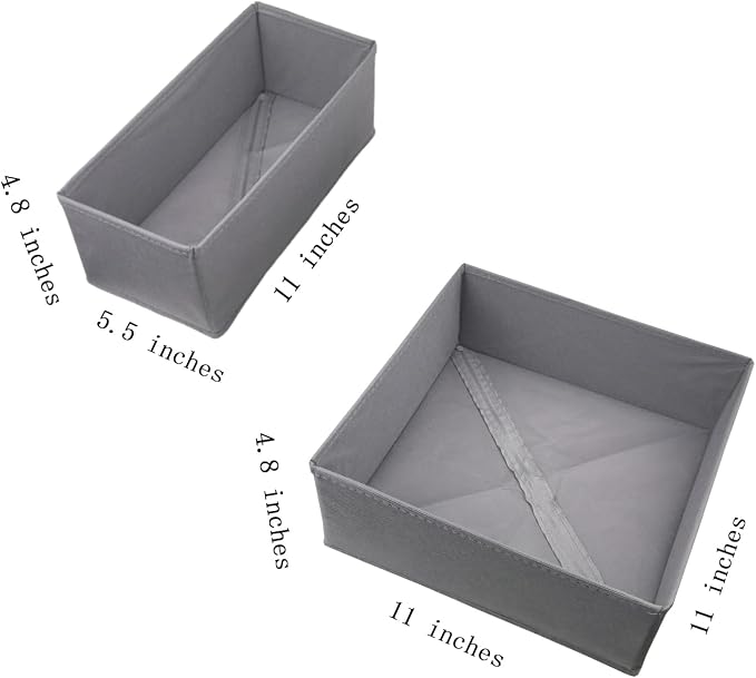 Bructhun Drawer Organizer Set of 4- Fabric Storage Bins for Clothes, Underwear, Socks & Bras - 11" Dresser Dividers for Bedroom Closet