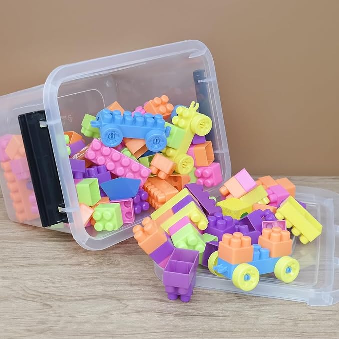 Wekioger 6 Quart Versatile Storage Bins with Handle and Secure Latching Buckles, 6 Packs Plastic Lidded Organizing Container Box, Clear
