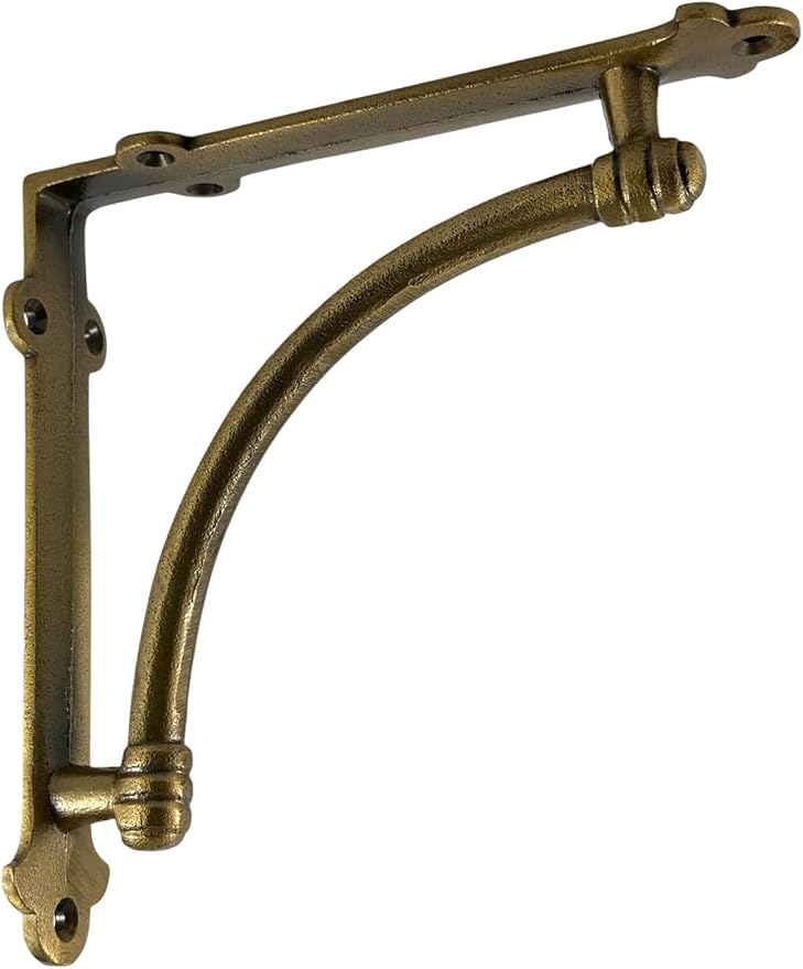 NACH Decorative Shelf Brackets, 4 Pack of 7.25 x 1.6 x 7.25 inch Gold Brackets - Cast Iron Shelf Brackets for Mounting - Industrial Style Decorative Brackets - Slim Version - AD-90-064GM