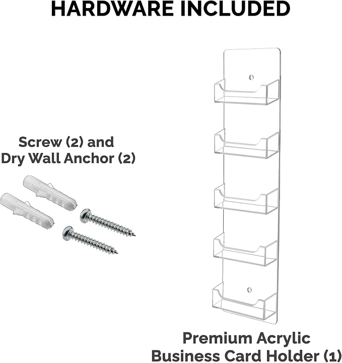 Marketing Holders Hanging Business Card Holder 5 Pocket Vertical Clear Acrylic Wall Mount with Hardware for 3.5" x 2" Gift and Appointment Cards Multi Slot Space Saver Travel Agents Restaurants
