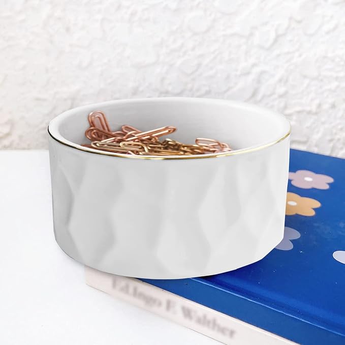 Paper Clip Holder Ceramic Paper Clip Holders Paperclips Holder Dispenser Cute Gold Line Paper Clip Organizer for Desk Binder Clip Holder Bobby Pin Hair Clip Holder Gift for Office White
