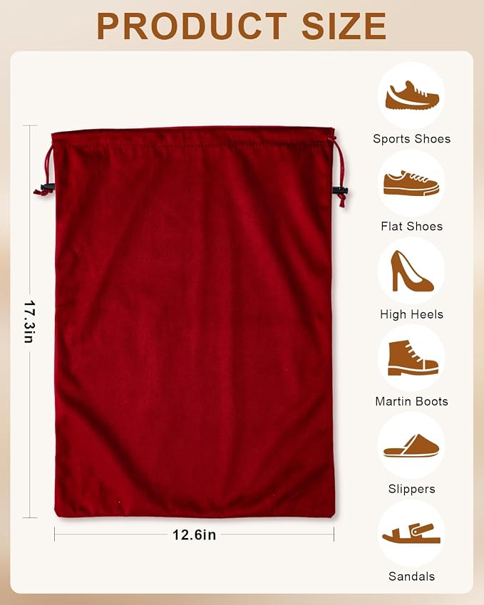 4 Pcs Shoe Bags for Travel, Dust Velvet Bags, Rio Red, 17.3x12.6 Inch | Washable & Reusable Travel Shoe Bags, Dustproof Shoe Bags with Drawstring Closure, Suitable for Travel, Home Storage