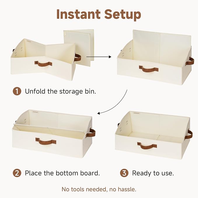 StorageWorks Closet Organizers and Storage, Trapezoid Storage Bins, Fabric Clothes Closet Bins, Storage Baskets for Shelves, Toys, Towels, Large, Ivory White, 3-Pack