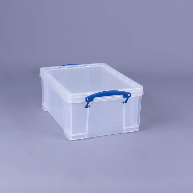 Really Useful Box Stackable 9 Liter Plastic Storage Container Bin with Snap Lid and Built-in Clip Lock Handles for Home & Office Organization (3 Pack)