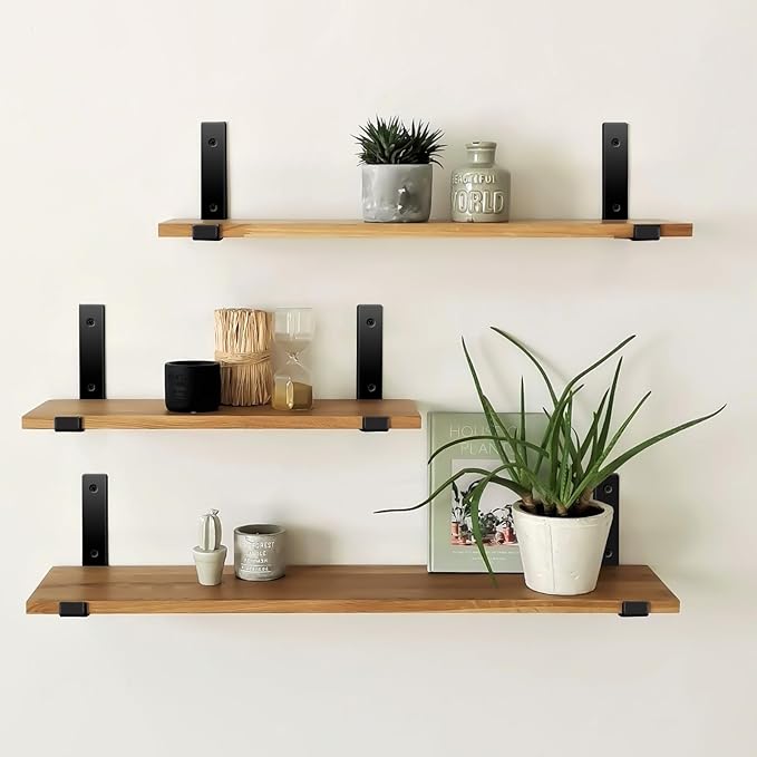 12 Pack - 11.25" L x 6" H x 1.5" W J Lip Shelf Brackets Rustic Farmhouse Iron Wall Floating Shelf Bracket Metal Shelf Bracket Industrial Shelf Supports with Screws Black