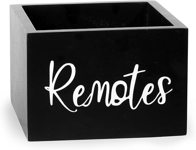 Remote Control Holder, Wooden TV Remote Holder for Table, Remote Organizer Caddy for Home Decor, Remote Box for Nightstand, Black Labeled Remote, 1 Slot - 5.1 Inch