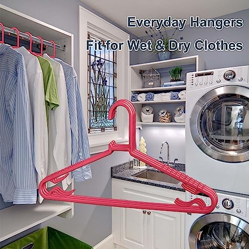 Byomostor Plastic Hangers 50 Pack, Light Weight Durable Clothes Hangers with Hooks Standard Size G-Shape&Non-Slip Coat Hangers for Everyday Use (Pink)