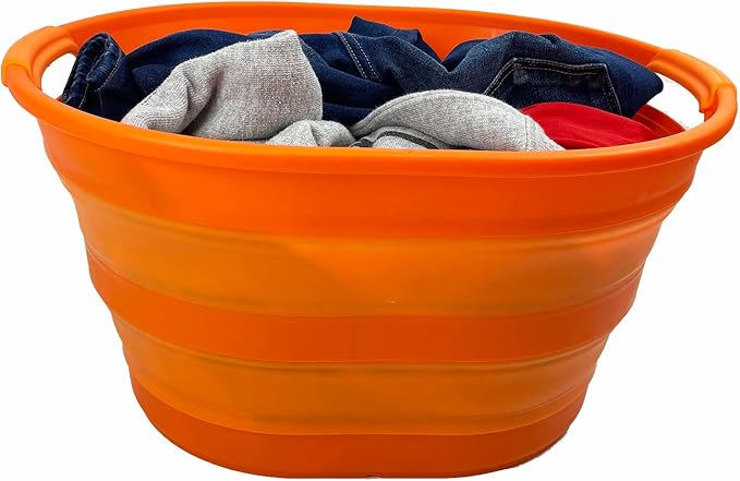 SAMMART 23L (6 Gallons) Collapsible Plastic Laundry Basket - Oval Tub/Basket - Foldable Storage Container/Organizer - Portable Washing Tub - Space Saving Laundry Hamper (Orange)