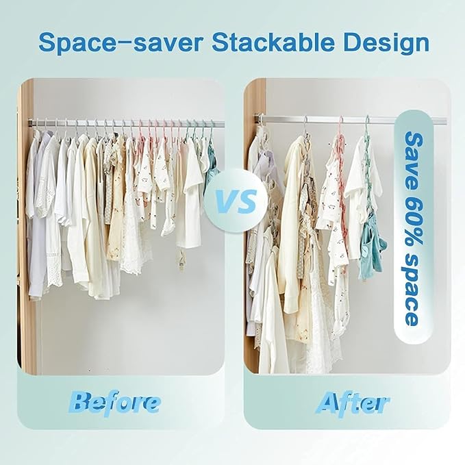 Baby Clothes Hangers 50 Pack, Plastic Kids Hangers Space Saving for Closet | Blue Hanger for Toddler Girl and Boy - Lightweight Anti-Slip Cascading Padded Extendable Adjustable Pant Bear Children Hangar