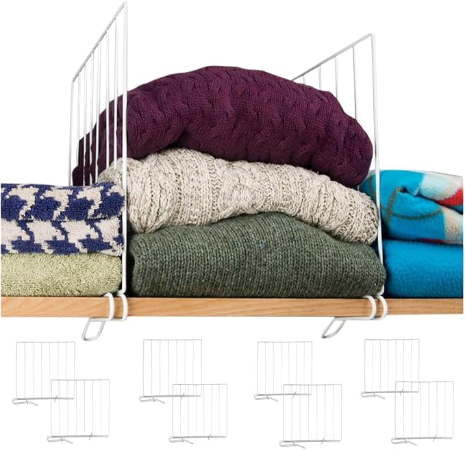 Evelots Shelf Dividers for Wood Shelf, 8 Pack Closet Organizers and Storage for Clothes, Purse, Pantry - No Crack Solid Steel Construction-12 Inch Tall Shelf Organizer -Stable Reinforced Wide Bottom