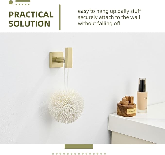 Angle Simple Towel Hook Brushed Gold, SUS304 Stainless Steel Robe Coat Hook for Bathroom, Hand Towel Holder Wall Mount