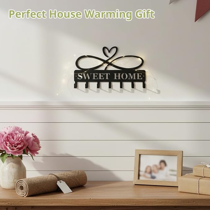 Key Holder Wall Mount, 12 Inch Key Holder Hook for Wall, Metal Key Rack for Housewarming Gift, Black