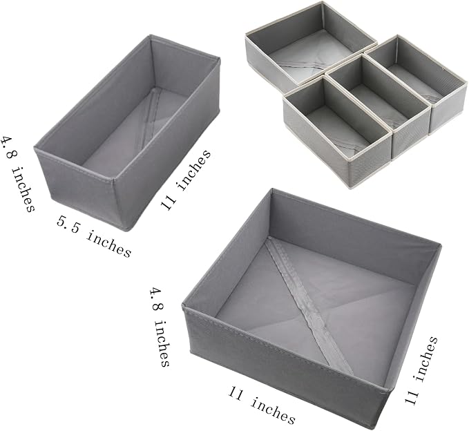 Bructhun Drawer Organizer Set of 4 - Fabric Storage Bins for Clothes, Underwear, Socks & Bras - 11" Baby Dresser Dividers for Bedroom Closet