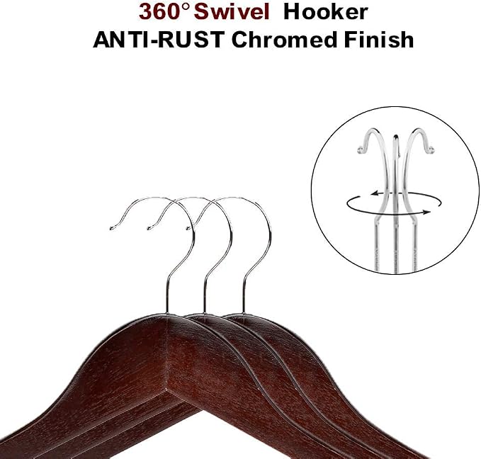 Coat Hangers, 18 Pack Solid Wooden Suit Hangers with Notched Cut Shoulder, Non-Slip Pant Bar, Extra Smooth and Splinter Free Walnut Finish