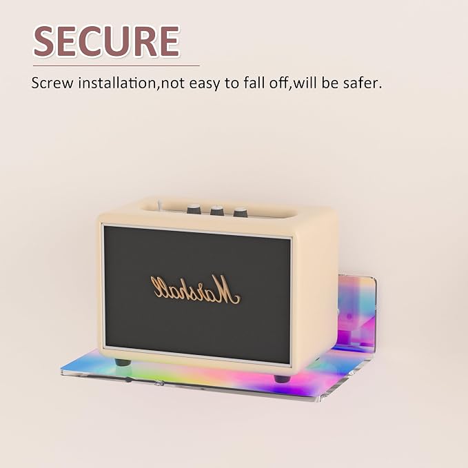 Sezanrpt 9 Inch Iridescent Wall Shelves, Acrylic Small Floating Shelf, Home Wall Display Shelf for Storage, Room Décor, Space Saving, Items Organizer, Bathroom Organizer, 4 Pack
