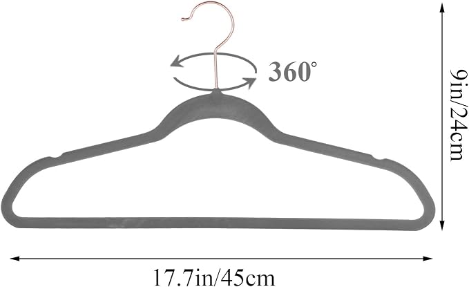 VECELO Premium Velvet Clothes Hangers Suit Heavy Duty (50 Pack)-Non Slip & Space-Saving with 6 Finger Clips & Tie Rack Excellent for Men and Women,Gray