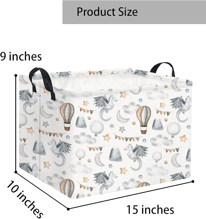 Rectangular Baby Kids Storage Basket for Home Kitchen Girls Cute Storage Bin Organizer Shelf Book Room Decor(Flying Dinosaur)
