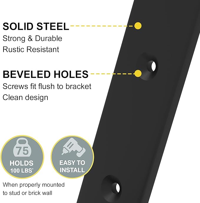 6-Pack Heavy Duty 10-Inch Black Shelf Brackets, L Shelf Bracket 10 Inch for Floating Shelves, 1/5-Inch Thick