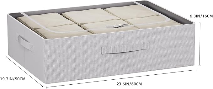 CYhom Under Bed Storage Bins Frame Storage Box Oxford Fabric Sturdy Underbed Container Foldable Stackable Large Capacity Clothes Organizer (Grey, 23.6" x 19.7" x 6.3")