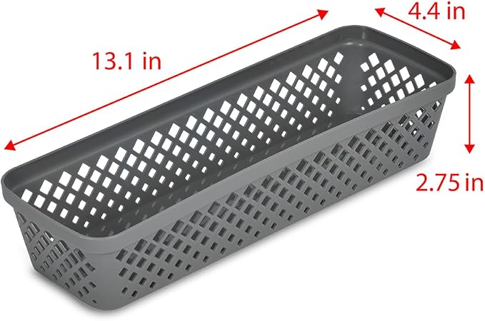 Glad Plastic Storage Basket Set - Multipurpose Drawer Trays, Kitchen Pantry Containers, and Bathroom Bins - Narrow Organizers, Grey, 6 Count (Pack of 4)