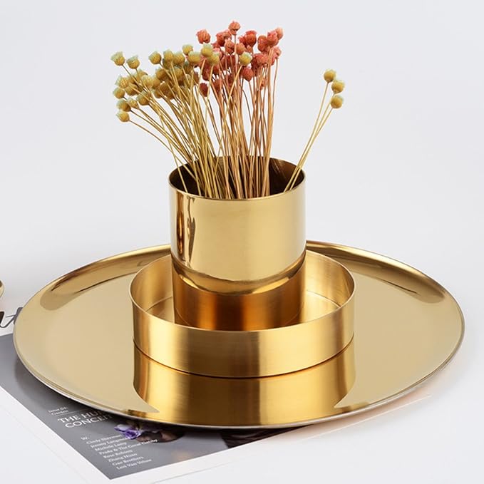 MEI YI TIAN Gold Pen Holder Glossy Stainless Steel Pencil Cup for Home Office Desk Organizers Multi Use Makeup Brush Holder Flower Vase Mini Pot Decor