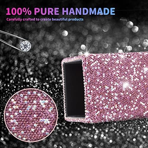 KEYPOWER Crystal Pencil Pot Holder Box Bling Rhinestone Pen Organizer Holder Cosmetic Pen Container Comb Brushes Personalized (Square Purple)