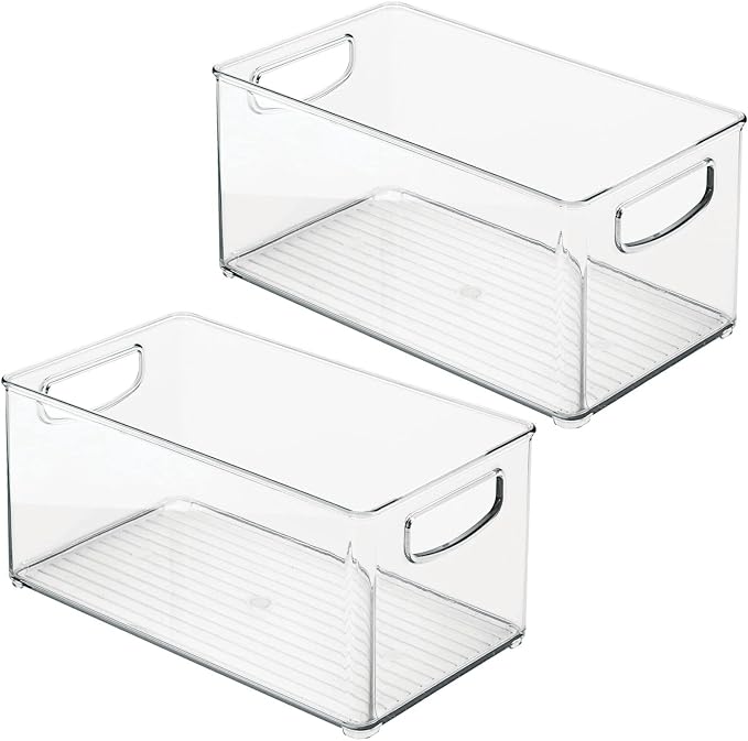 mDesign Plastic Kitchen Organizer - Storage Holder Bin with Handles for Pantry, Cupboard, Cabinet, Fridge/Freezer, Shelves, Counter - Holds Canned Food, Snacks - Ligne Collection - 2 Pack - Clear