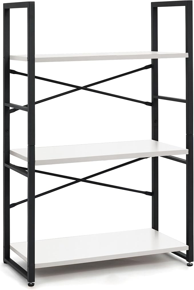CAPHAUS 3 Tier Small Bookshelf, 24 Inch Width Free Standing Shelf, Bookcase Shelf Storage Organizer, Industrial Book Shelves for Home Office, Living Room, White Shelves & Metal Frame