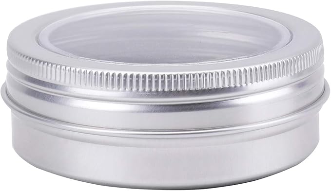 Foraineam 40 Pack 2 Ounce Round Tin Cans Metal Empty Tins Silver Aluminum Kitchen Office Travel Storage Containers with Clear Screw Top Lids