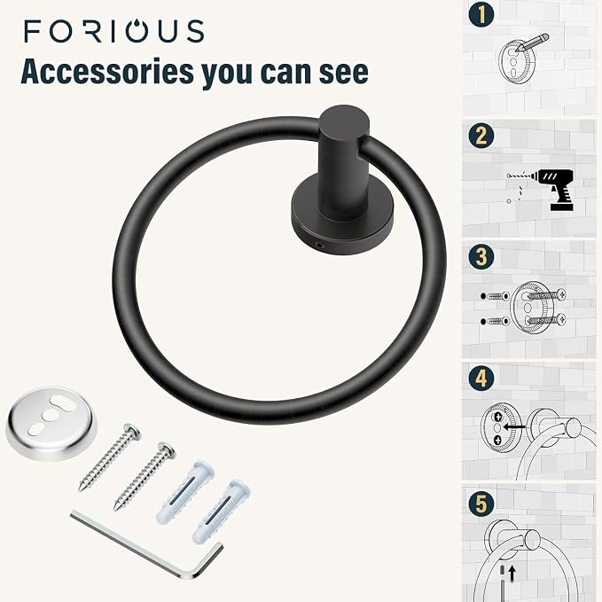 FORIOUS Toilet Paper Holder Wall Mount, SUS304 Stainless Steel Double Post Pivoting Tissue Roll Holder and Hand Towel Ring Set for Bathroom, RV, Bathroom Hardware Accessories Set, ORB, Classic