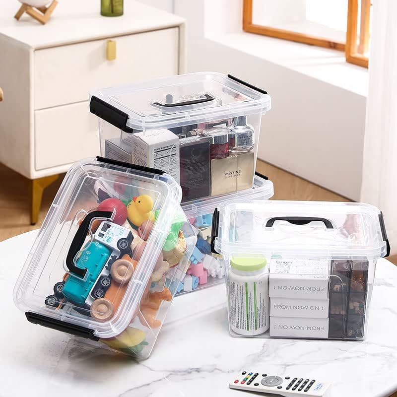 4 Pack Plastic Storage Bins with Lids and Handle, Clear Plastic Latching Box for Storage, Stackable Storage Containers f
