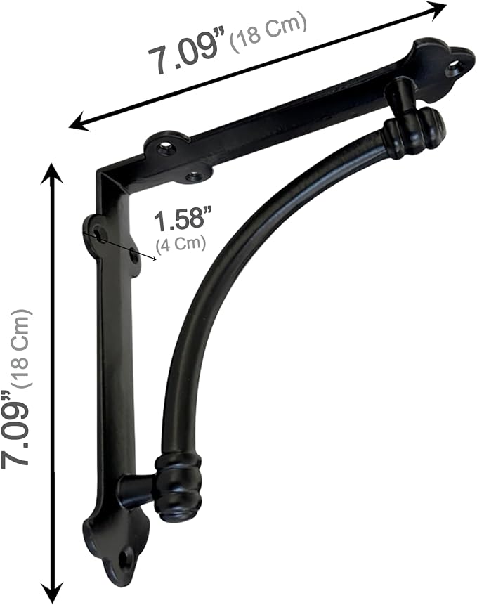 NACH Decorative Shelf Brackets, 4 Pack of 7.25 x 1.6 x 7.25 inch Black Cast Iron Shelf Brackets - Decorative Brackets for Mounting - Industrial Style Brackets - Slim Version - AD-90-064M