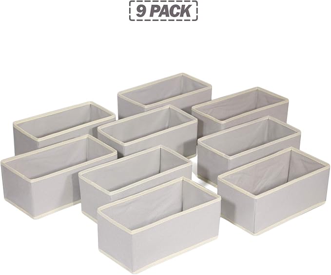 DIOMMELL Foldable Cloth Storage Box Closet Dresser Drawer Organizer Fabric Baskets Bins Containers Divider for Clothes Underwear Bras Socks Lingerie Clothing,Set of 9 Grey 090