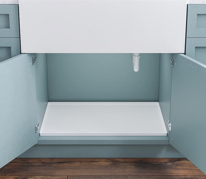 BASIN - Under Sink Mat for Bathroom - The Original Silicone Under Sink Mats for Bathroom Waterproof - Under Sink Tray for Bathroom Waterproof - Under Sink Cover Vanity Liner White 28x19