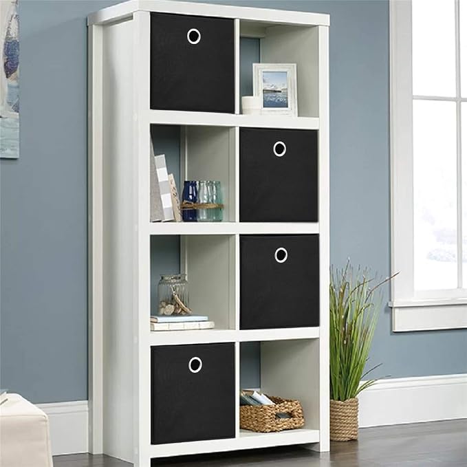 Fabric Cubes Storage Bins Black 11x11x11 In Cube Storage Boxes with Gromment Foldable Cloth Decorative Storage Cube Baskets Cubicle Cube Inserts Storage Drawer for Organizer Shelves ,QY-SC18-6