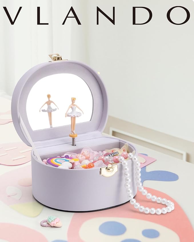 VLANDO Bithday Gifts for Girl, Musical Jewelry Box for Girls, Small Kid Music Box with Ballerina for Party Bedroom Decor, Gifts for Girls Kids - Light Purple