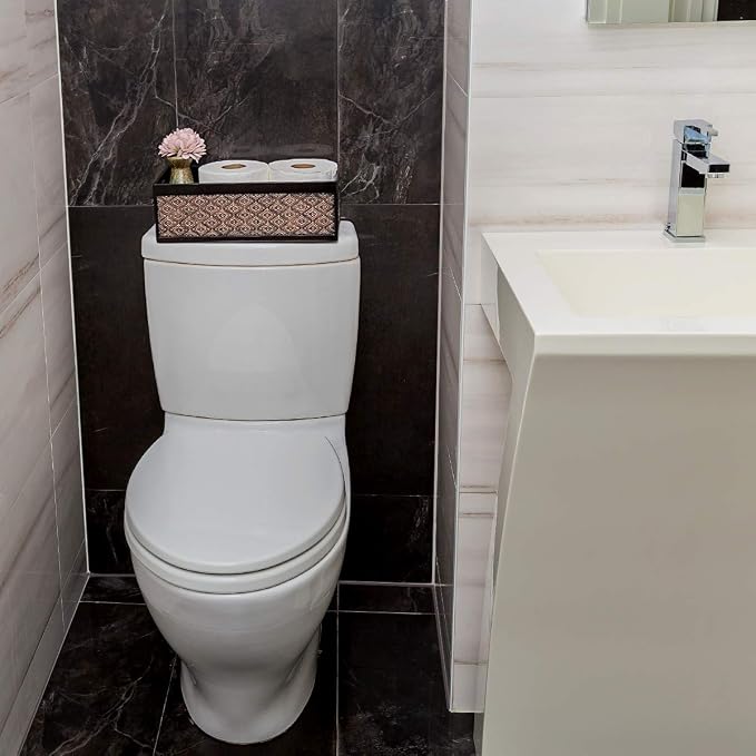 Creative Scents Dublin Brown Toilet Paper Storage Holder Basket for Decor - Decorative Bathroom Organizer and Storage for Countertop - Toilet Tank Topper Box - Modern Brown Bathroom Counter Decor
