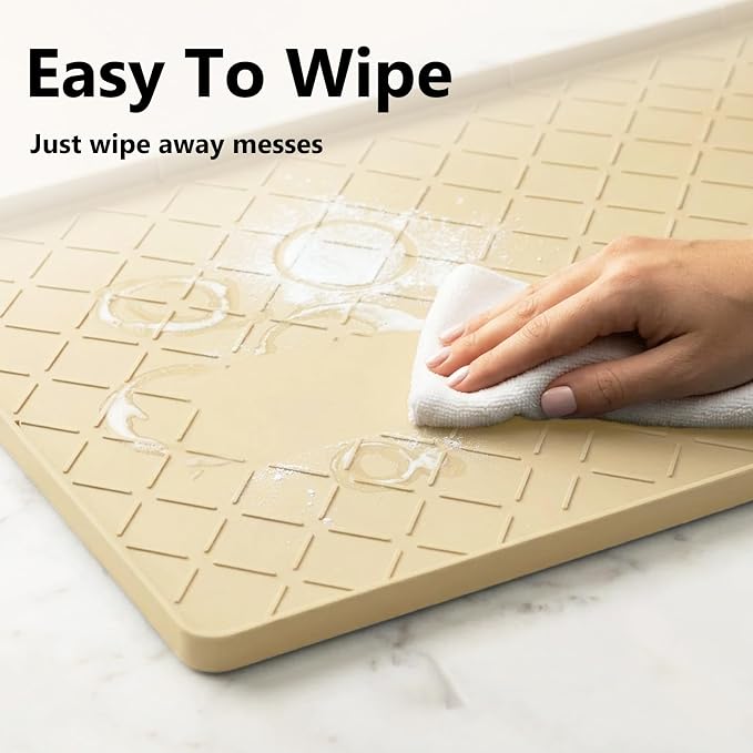 Mateeylife Under Sink Mats for Kitchen Waterproof 34"X22", Undersink Protectors,Silicone Mat Cabinet Liner, Under Sink Organizer for Bathroom and Kitchen,Boot Tray Pet Food Mat, Khaki