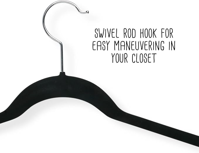 Honey-Can-Do HNG-01884 Thin Non-Slip Velvet Hangers, Black, 50-Pack