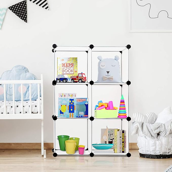Tangkula 6 Cubes Storage Organizer, DIY Plastic PP Closet Cabinet w/Rustproof Steel Frame, Portable DIY Modular Storage System w/Hammer for Toys, Books, Shoes Indoor Use