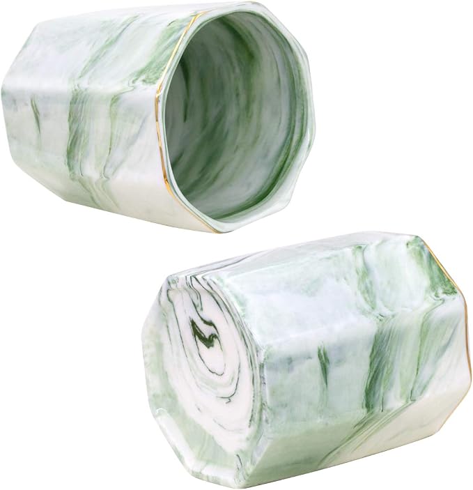 Pencil Holder, Pencil Cup for Desk, Makeup Brush Holder Cup, Cute Pencil Stand Marble Decorative for Kids Durable Ceramic Desk Organizer for Office, Classroom, Home, Antique Green Marble