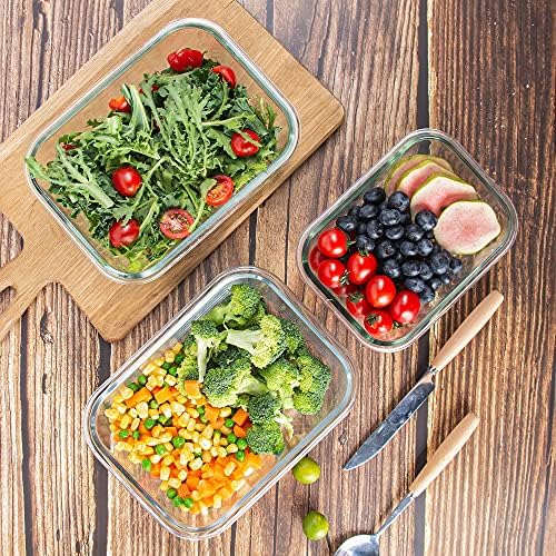 10 Pack Glass Food Storage Containers with Lids, Reusable Meal Prep Containers for Lunch, Airtight Glass Container Sets with Lids, Leak Proof, Microwave & Freezer Safe (34oz & 12oz)