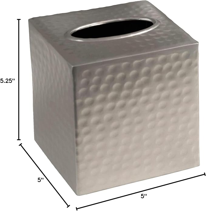 Monarch Abode Tissue Box Cover Square – Hand Hammered Pewter Metal Tissue Holder Box for Bathroom Accessory, Aesthetic Decorative Facial Napkin Cube for Modern Home Decor