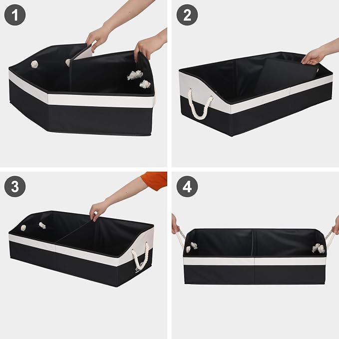 Large Dog Toy Basket with Handle, Foldable Dog Toy Box for Living Room Area , 28.5" Basket for Dog's Supplies, Organizer and Storage with Hard Board, Anti-Slip for Pet Toys (Black, Large 28.5"×15")