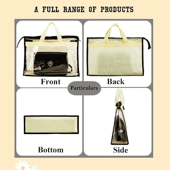 fazhongfa 2PCS Dust Bags for Handbags Clear Purse Storage Organizer Non-Woven Hanging Bag Closet with Zipper and Handle (Small, Cream Color)