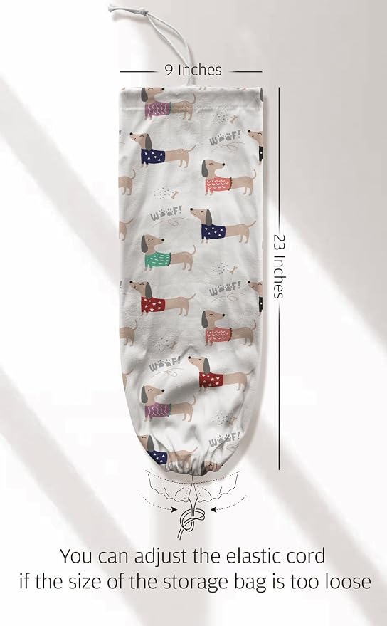 Dachshund Plastic Bag Holder,Grocery Shopping Bag Storage Organizer Keeper,Cute Dog Kitchen Decor 23"x9"