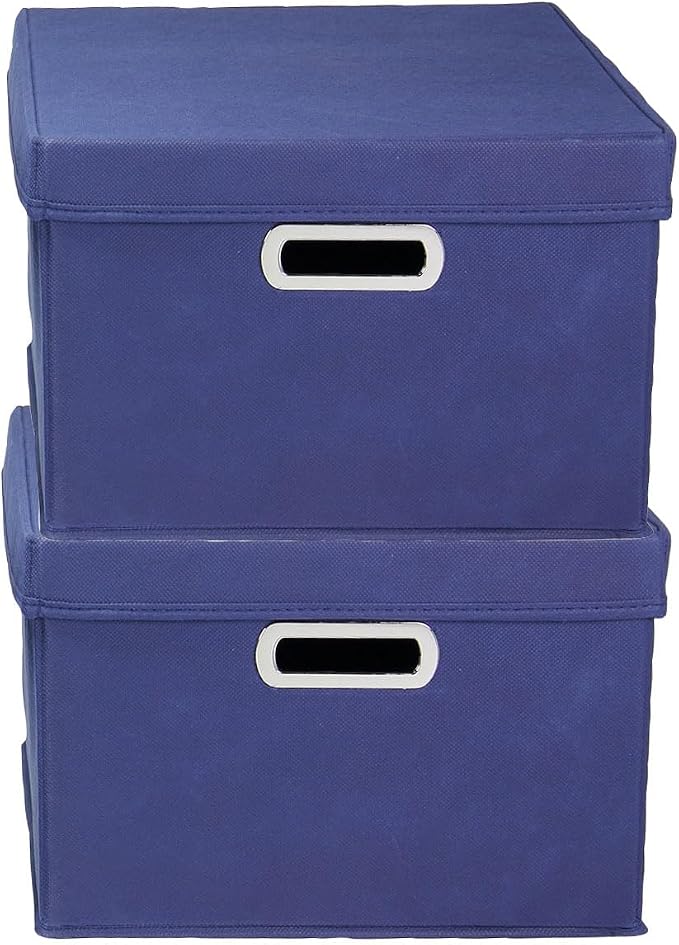 Household Essentials Fabric Storage Boxes with Lids and Handles, Blue (Pack of 8)
