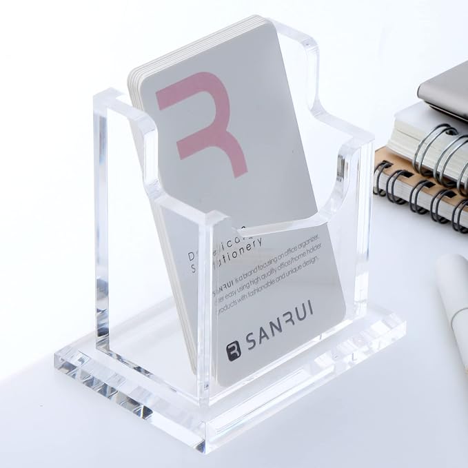 SANRUI Vertical Business Card Holder for Desk,Clear Acrylic Business Card Display Stand,1 Slots ,Holds 50-60 Cards