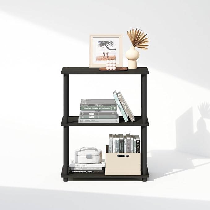 Furinno Turn-N-Tube Book Shelf, 3-Tier Bookshelf, Bookcase with Multipurpose Compact Display Rack, 11.6 x 23.6 x 29.6, for Living Room, Bedroom, Home Office, Espresso/Black