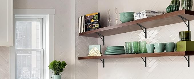 6 Pack L8 x H 6" Black Heavy Duty Shelf Brackets with Screws Metal Shelf Brackets Shelf Support Angle Brackets for Shelves L Brackets Heavy Duty Floating Shelf
